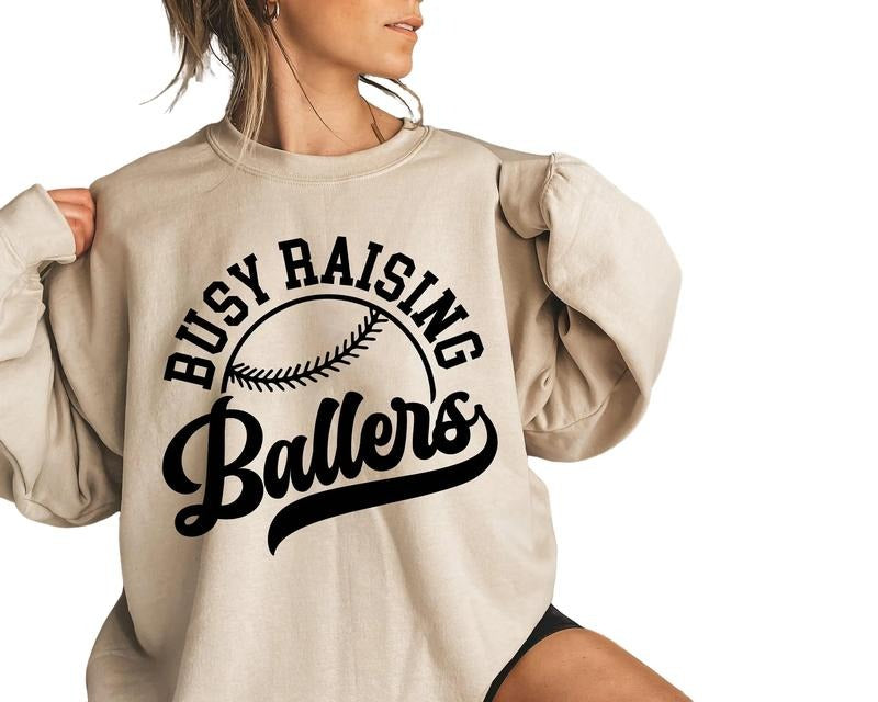 Busy Raising Ballers Sweatshirt, Baseball Mama, Sports Mom Sweater, Baseball Sweatshirt, Gifts For Baseball Fan, Baseball Fan Gifts Sweater, Long Sleeve Crewneck Shirt, Gift For Birthday Christmas Xmas