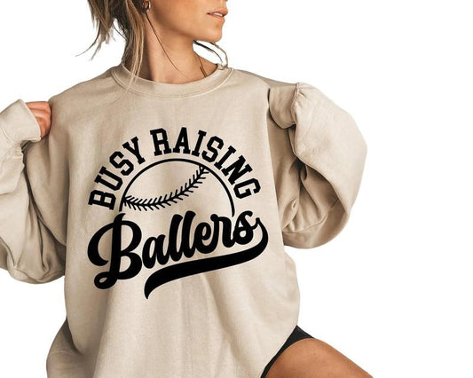 Busy Raising Ballers Sweatshirt, Baseball Mama, Sports Mom Sweater, Baseball Sweatshirt, Gifts For Baseball Fan, Baseball Fan Gifts Sweater, Long Sleeve Crewneck Shirt, Gift For Birthday Christmas Xmas