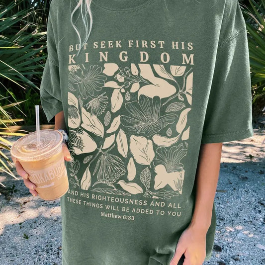 But Seek First His Kingdom Unisex Washed T-Shirt, Christian Jesus  t shirts, Vintage 90s Graphic Tee Gift Cotton Top Womenswear Bottom