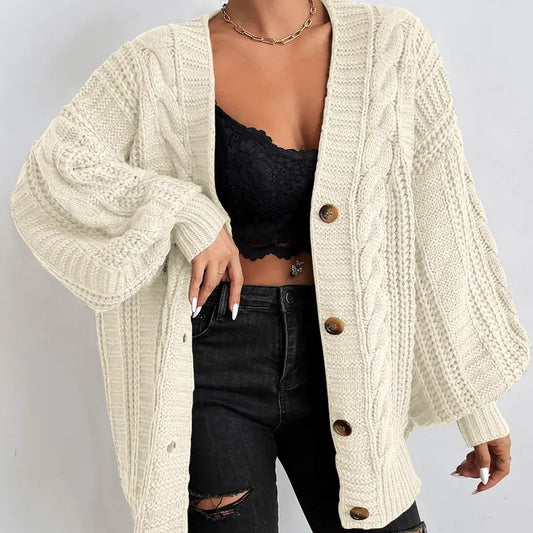 Button Down Long Sleeve V Neck Oversized Knit Cardigan SweaterY2K