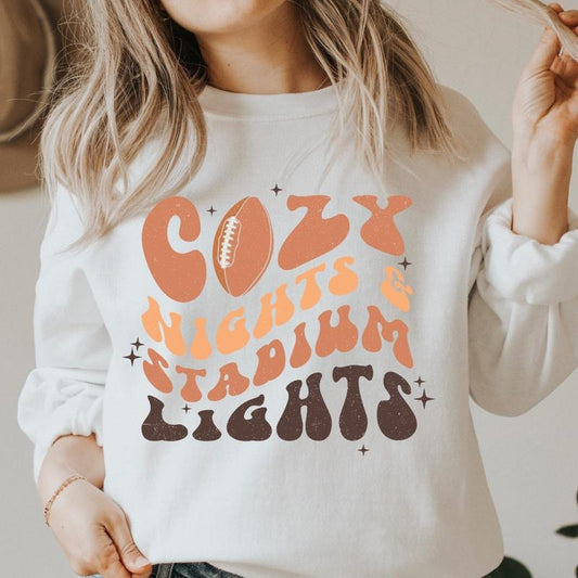 COZY NIGHTS AND STADIUM LIGHTS Crewneck Sweatshirt Crewneck Sweatshirt Unisex Fit Causal Sweatshirt for Halloween Womenswear Hoodie