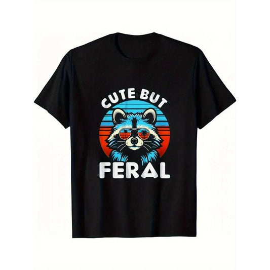 CUTE BUT FERAL Funny Sayings Graphic T-Shirt for Men Women, Christmas Thanksgiving Birthday T-Shirt Gift for Men Women Dad Mom Friends, Unisex Soft Fabric Breathable Comfortable Short Sleeve Tees, 100% Cotton Made in USA