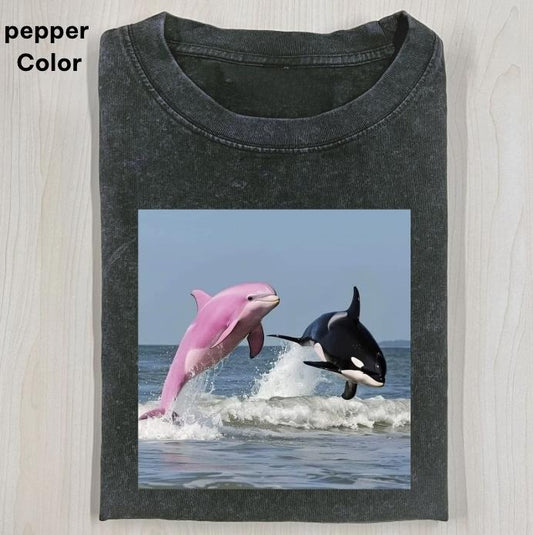 CUTE DOLPHINS T-SHIRT, Delphinidae Graphic Tee, Funny Graphic T-shirt, Unisex Movie Shirt Menswear Womenswear Streetwear