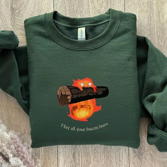 Calcifer Sweatshirt, May All Your Bacon Burn, Sudio Ghibli Aesthetic Sweatshirt, Anime Crewneck, Howls Moving Castle Inspired Sweatshirt