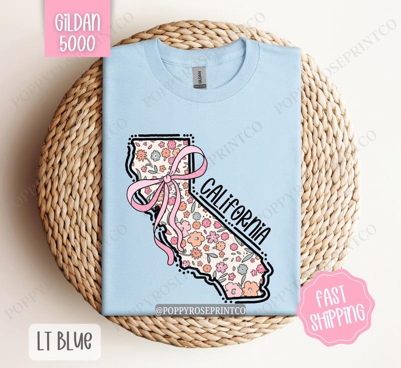 California Gildan T-shirt, Cute California State Shirt, California Floral Bow Tee