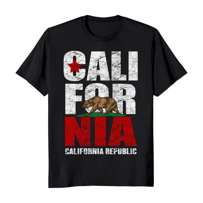 California Republic Men's T-Shirt - Classic Crewneck Tee - Casual Cotton Menswear Soft Top Jacket Streetwear