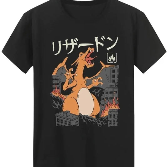Camiseta - Fire Kaiju Menswear Top Vintage Unisex T-Shirt, Casual, Classic Fashion Cotton Underwear Shirt Womenswear And Menswear T-Shirt, Graphic Tee