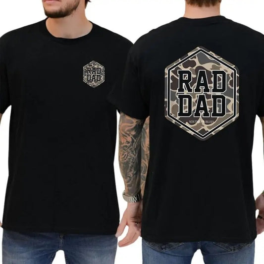 Camo Rad Dad Two Sides Unisex Shirt, Hunting Shirt for Dad, Camouflage Tees for Men, Hunting Daddy Gifts, Outdoors Hunt Classic Menswear