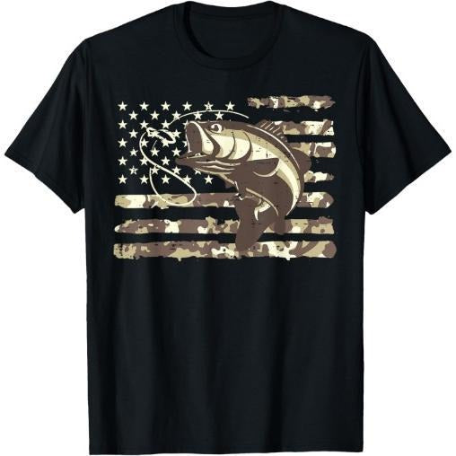 Camo US Flag Bass Fish Cool Fishing Patriotic Men T-Shirt Made in USA