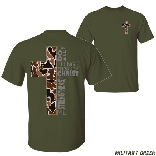 Camouflage Cross T-shirt Inspirational Scripture With Bold Cross Design Perfect For Christian Apparel And Faithful Wear Unisex Stylish Motivational