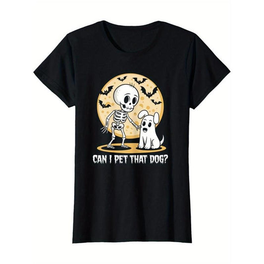Can I Pet That Dog? Skeleton Ghost Dog Full Moon Halloween Men's T-Shirt made in usa