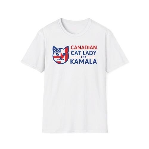 Canadian Cat Lady for Kamala Softstyle T-Shirt, Canada, Kamala 2024 Election, Childless Cat Lady, Harris Walz, Cat Mom Gift made in usa