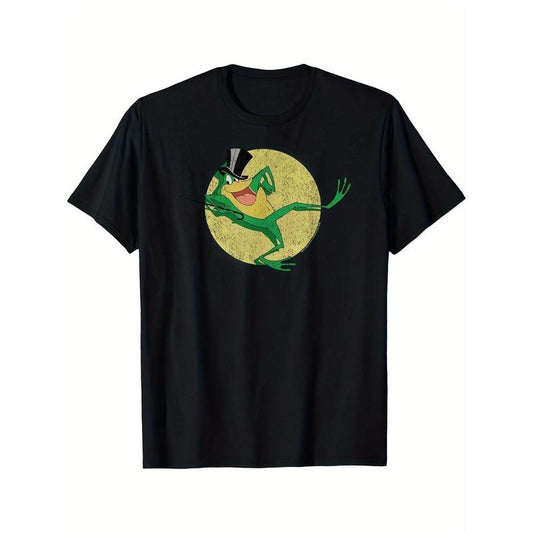 Cartoon Frog With Hat Pattern T-shirt For Men, 100% Cotton Crew Neck Short Sleeve Tee, Male's Casual Street Fashion made in usa