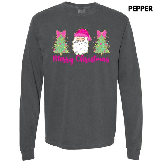 Cartoon Santa Trees Trio Long Sleeve Comfort Colors T-Shirt 'NLB'