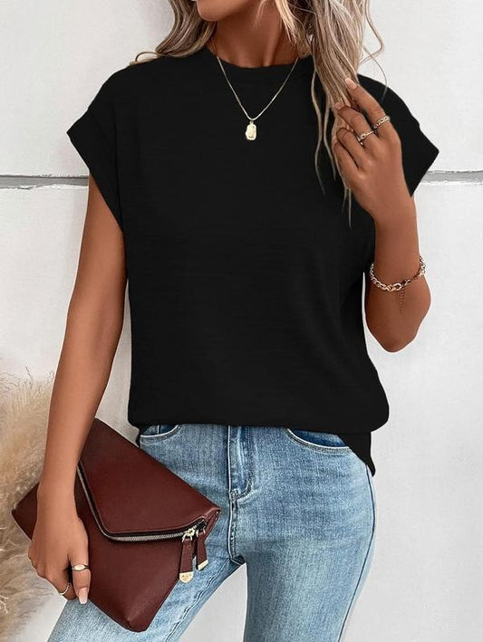 Casual Bat Wing Cap Sleeve T Shirt Crew Neck Work Top