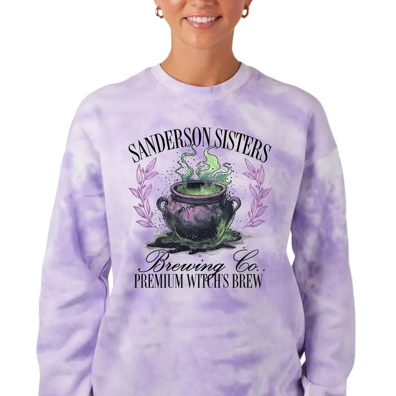 Casual Brewing Company Tie Dye Sweatshirt for Women, Unisex Sizing Witches Brewing Purple Tie Dye Sweatshirt, Plus Size Halloween Sweatshirt Comfort Fit