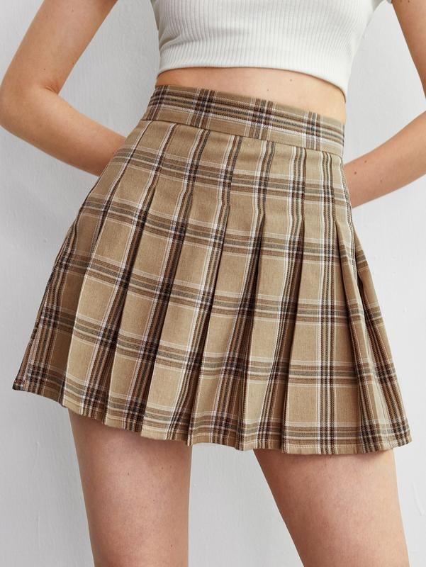 Casual Plaid High Waist Pleated A-Line Uniform Mini SkirtY2K