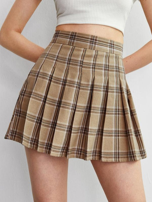 Casual Plaid High Waist Pleated A-Line Uniform Mini SkirtY2K