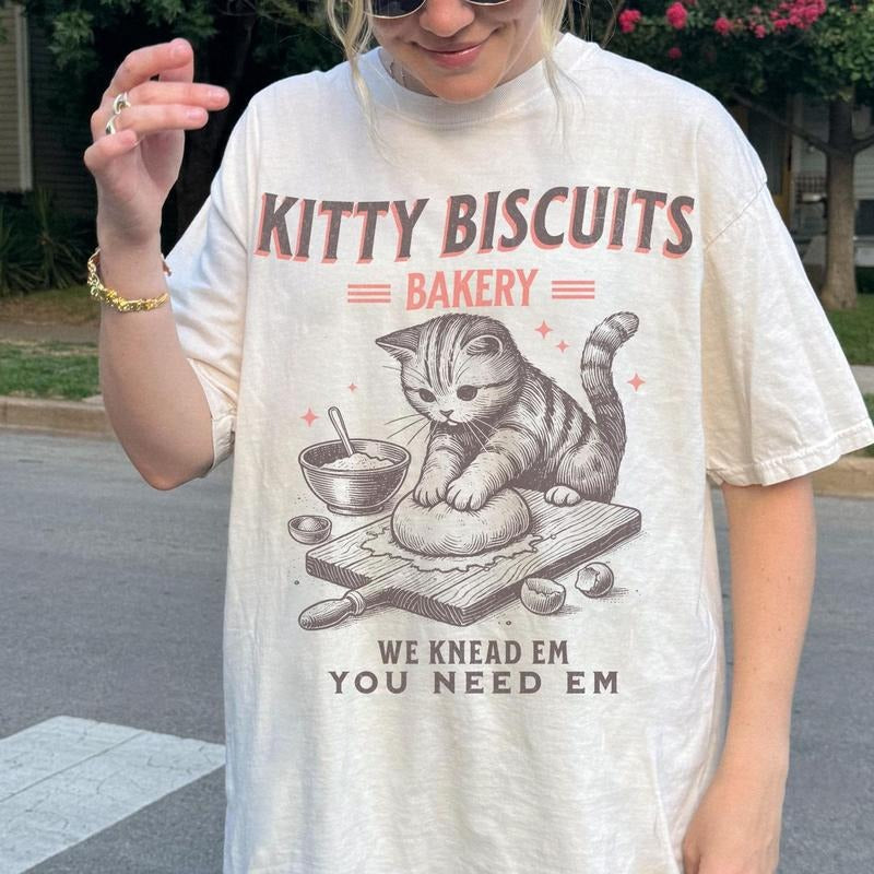 Cat Biscuit Tshirt, Cute Kitty Biscuits Bakery Graphic Tee, Funny Baking Gifts For Her, Cat Lover Baker Tshirt, Unisex Short Sleeve Tee, Graphic Round Neck Tee