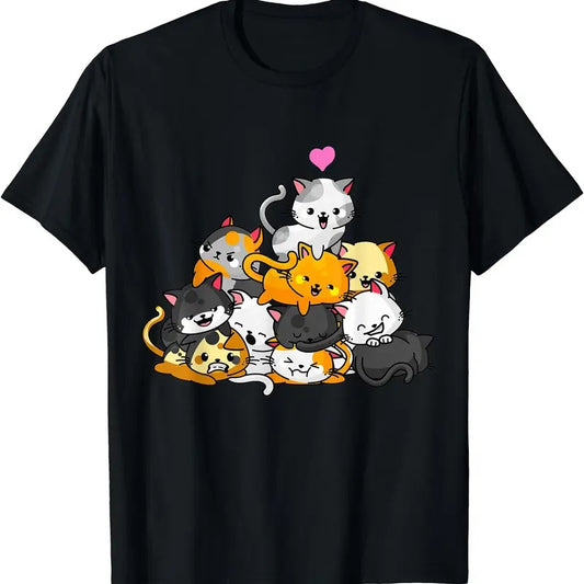 Cat Cute Kitty Pile Cats Anime Kawaii Neko Gift Women Girls TShirt