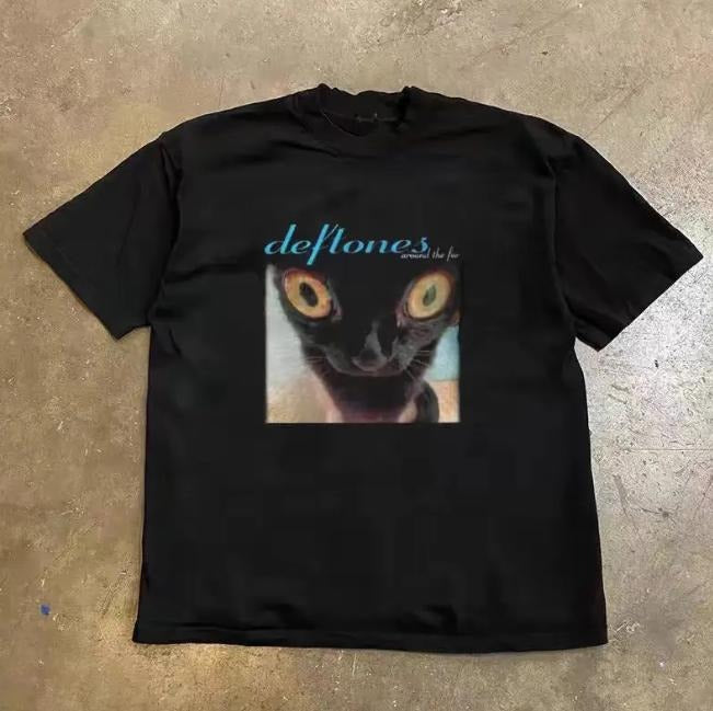 Cat Deftones T-Shirt, Unisex Graphic Tees Gothic Grunge Y2k Emo Scene Amity Affliction Style Clothes Menswear Womenswear Streetwear