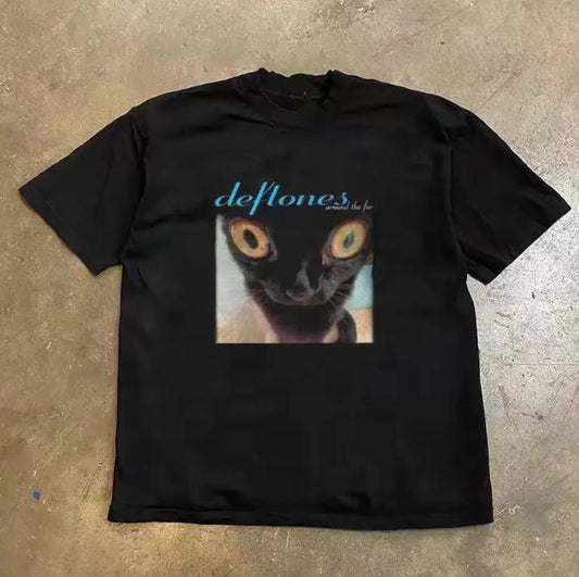 Cat Deftones T-Shirt, Unisex Graphic Tees Gothic Grunge Y2k Emo Scene Amity Affliction Style Clothes Menswear Womenswear Streetwear