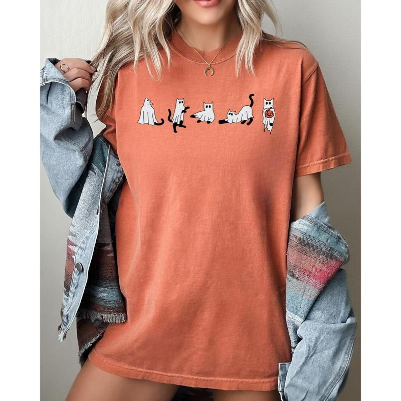 Cat Ghosts, Skeleton, Funny, Witch, Aesthetic, Meme, Halloween, Spooky, Costume, Tshirt, Women's, Comfort Colors Tee, Spooky, Tshirt, Witch, Pumpkin, Ghost, Skeleton