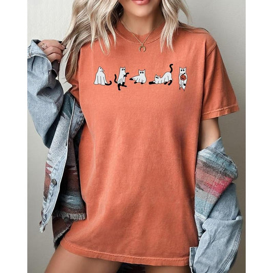 Cat Ghosts, Skeleton, Funny, Witch, Aesthetic, Meme, Halloween, Spooky, Costume, Tshirt, Women's, Comfort Colors Tee, Spooky, Tshirt, Witch, Pumpkin, Ghost, Skeleton