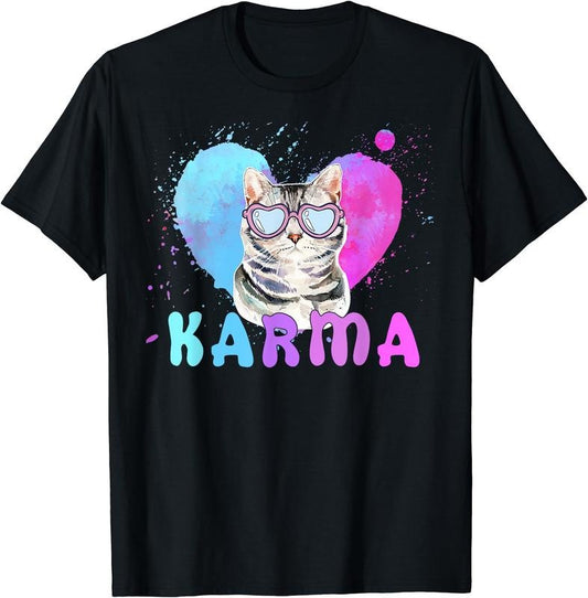 Cat Heart Shape Funny Gifts For Girls Women Men Karma T-Shirt | Unisex Cotton Tee, Short Sleeve, Size S-5XL
