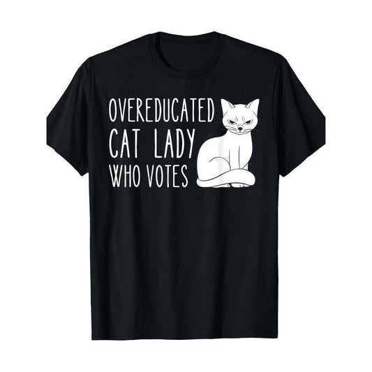 Cat Lady Graphic Tee, 100% Cotton Short Sleeve T-Shirt, Casual Round Neck, Digital Print, Basic Style, Regular Fit for Adults Made in USA