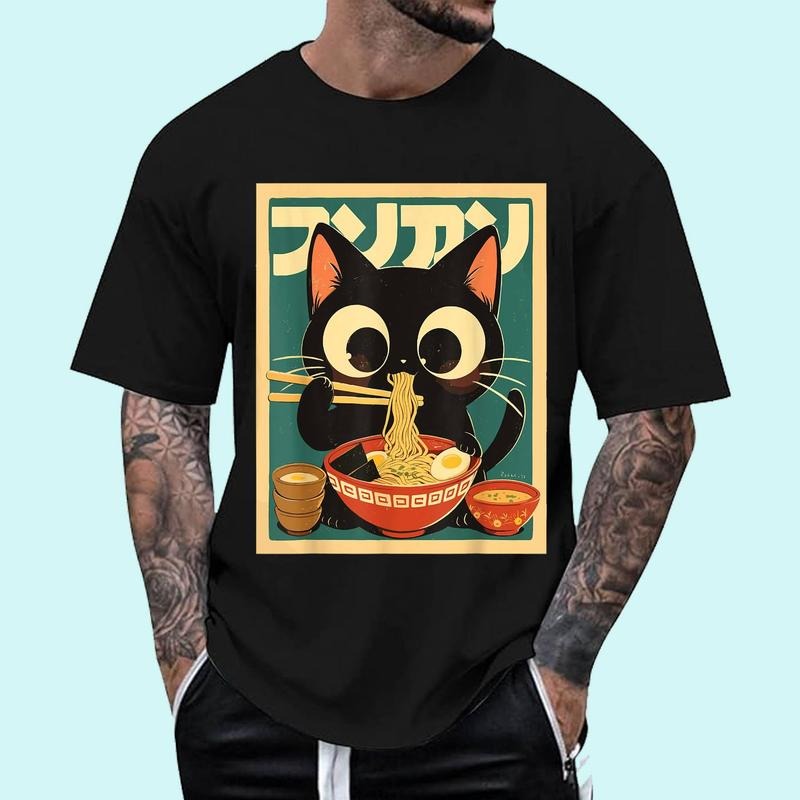 Cat Ramen Japanese Funny Japanese Graphic Kawaii Cat Anime Unisex T-Shirt, Cotton 100%, Top Trending Fashion