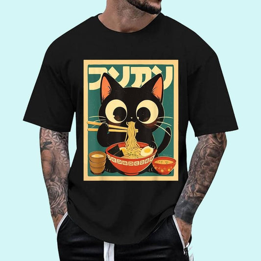 Cat Ramen Japanese Funny Japanese Graphic Kawaii Cat Anime Unisex T-Shirt, Cotton 100%, Top Trending Fashion