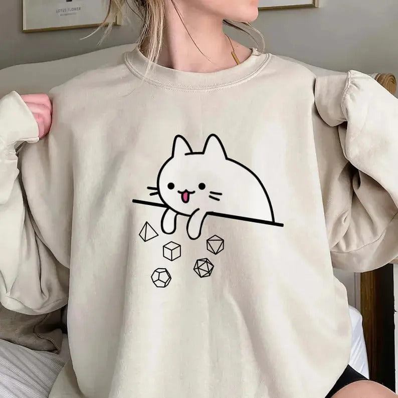 Cat Throwing Dice Sweatshirt, DnD Unisex Shirt, Dungeon Master Sweatshirt, Tabletop RPG Tee, Tabletop Games, RPG Shirt, Role Playing T-shirt