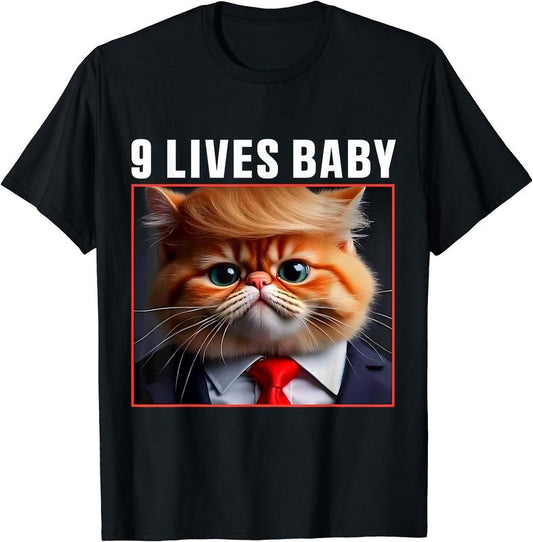 Cat Trump 9 Lives Baby T-Shirt | Unisex Cotton Tee, Short Sleeve, Size S-5XL