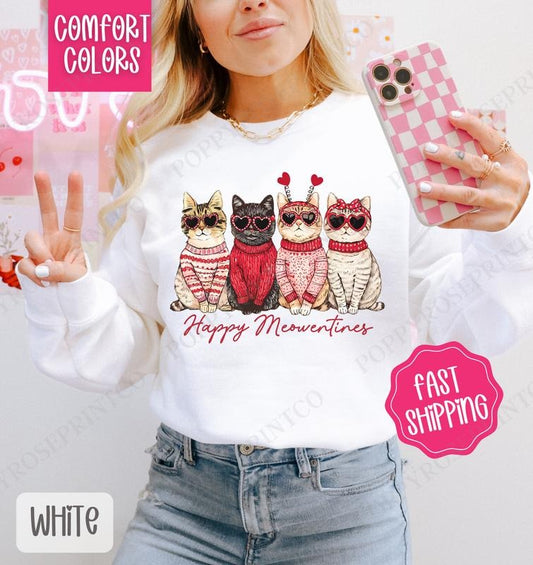 Cat Valentines Sweatshirt Comfort Colors, Valentine's Day Women's Crewneck, Holiday Cat Women's Sweater valentine sweatshirt valentine day