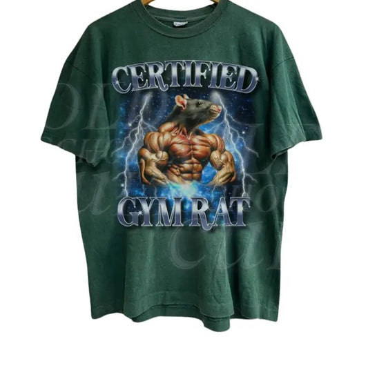 Certified Gym Rat Funny Vintage Graphic 90s Style T-Shirt, Unisex Retro Gym Graphic Tee, Pump Cover Rat Shirt, Gym Lovers Gift, Funny Gym Meme Shirt Menswear Top Streetwear