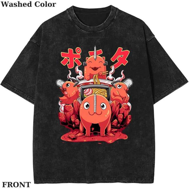 Chainsaw Man Pochita Vintage Graphic Tee, Anime Chainsaw Man Shirt, vintage clothing, Womenswear Cotton Top Streetwear Shortsleeve Gamis
