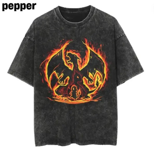 Charizard Fire Type Pokemon Vintage Tee , Charizard Shirt, Charizard Merch, Anime Pokemon Shirt, Pokemon Merch, Manga Shirt, Pokemon for fan, Gift for him, Gift for her Menswear Top Streetwear Underwear Tshirt Tropical Shortsleeve