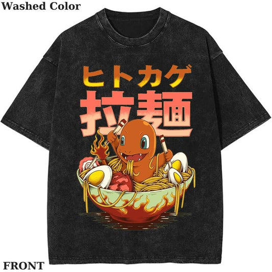 Charmander Ramen Pokemon Graphic T-Shirt, Pokemon T-Shirt, PKM Shirt, Anime Funny Shirt, Vintage Tee Streetwear Shortsleeve Printed Womenswear Top