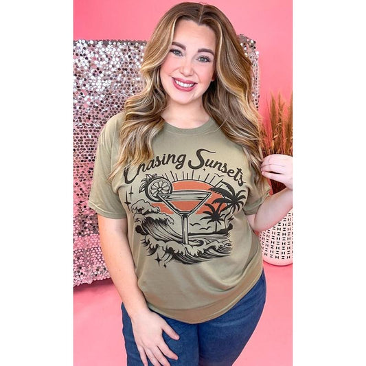 Chasing Sunsets Scene Khaki Graphic Shirt