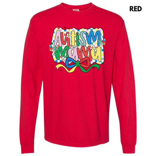 Checker Autism Mama Long Sleeve Comfort Colors T-Shirt 'NLB'