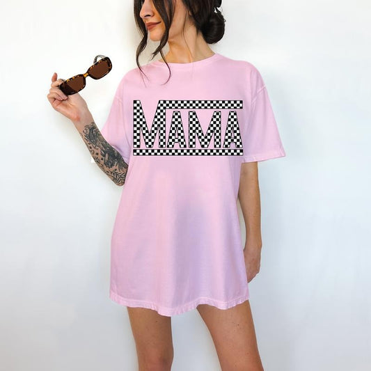 Checkered Mama Letteing - T-Shirt, Mother's Day, Mama Tee, Bright Graphic, Funny Apparel, Gift Idea, Relaxed Fit, Casual Apparel, Cute Top, Great with Jeans, All Seasons, Fun Style, Comfortable Shirt