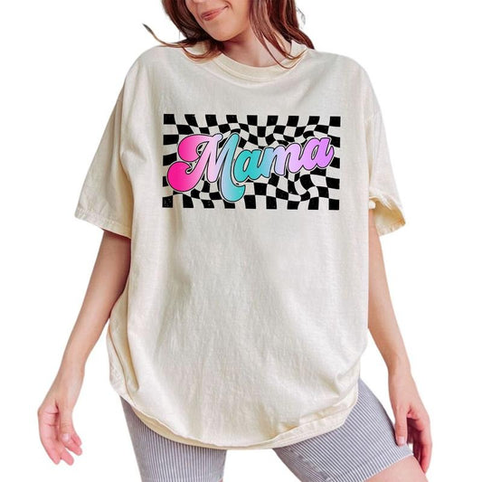 Checkered Mama Vintage Shirt, Retro Checkered Board Mama Tee, Cute Mom Graphic Tee Women, Mommy Shirts, Shirt For Mom, Comfort Oversized Graphic Tee, Mother's Day Gift, Women's Tops, Womenswear, Cotton Fabric Relaxed Fit Chic Style