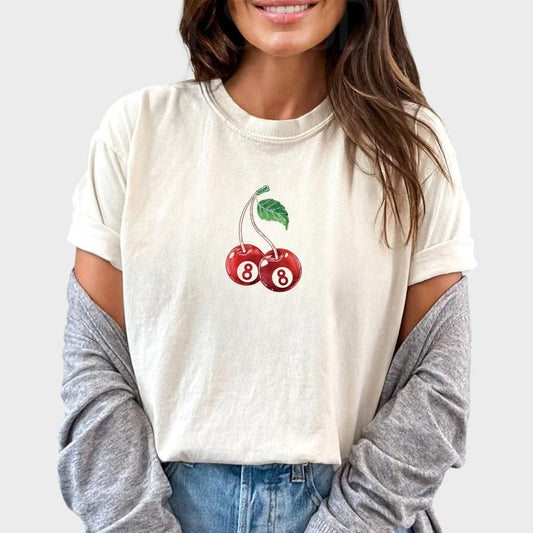 Cherry 8 Ball Shirt, Retro Billiard Lovers Oversized Shirt, Vintage Cherry 90s Graphic Printed Tee, Cherry T-Shirts, Gifts for Women, Comfy Oversized Graphic Tee, Tops For Women, Womenswear Cotton Fabric Comfort Chic Style