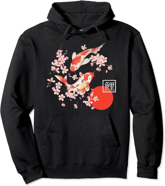 Cherry Blossom Koi Carp Fish Japanese Sakura Graphic Art Hoodie | Unisex Hooded Sweatshirt | FAST SHIPPING