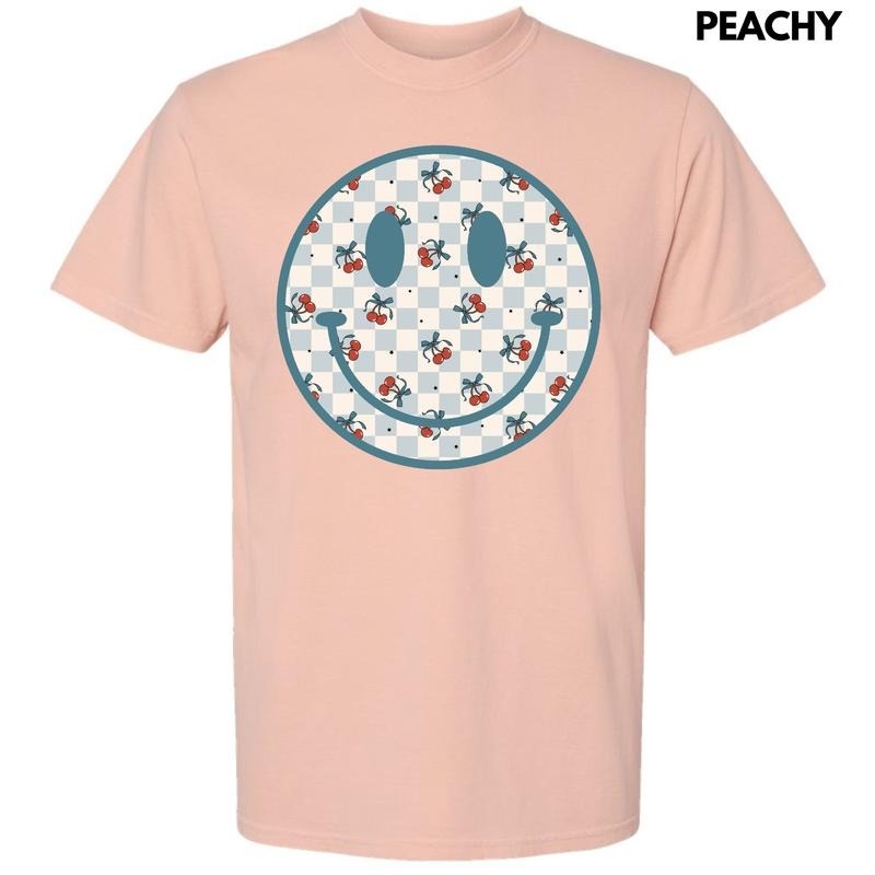 Cherry Checkered Happy Face Comfort Colors T-Shirt 'NLB'