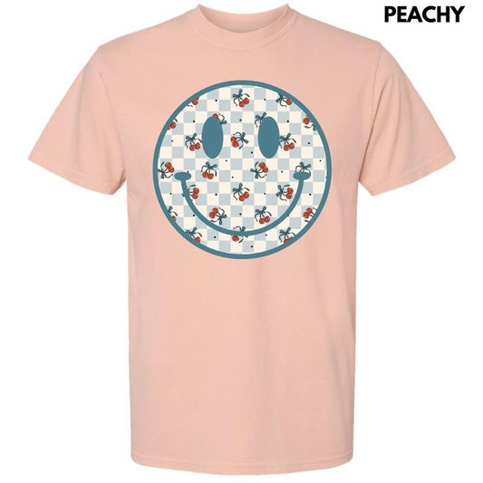 Cherry Checkered Happy Face Comfort Colors T-Shirt 'NLB'