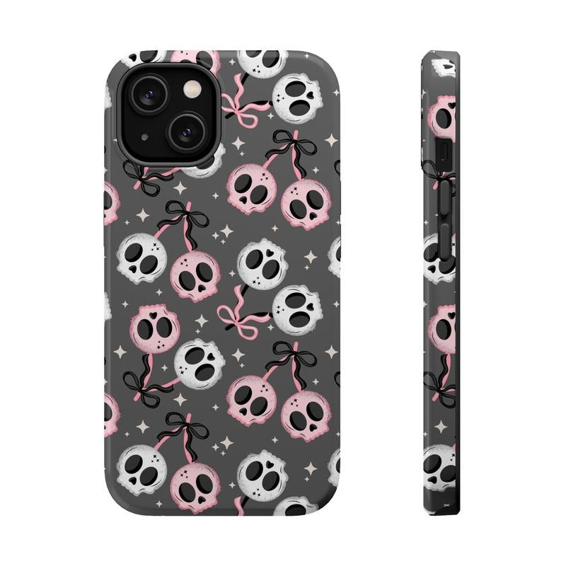 Cherry Skull Phone Case, Coquette Halloween Phone Cover Mag Safe Compatible, Magnetic Tough Cases