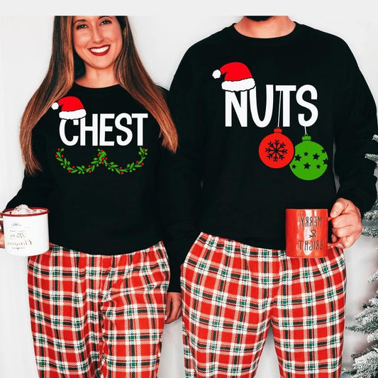 Chest Nuts Christmas Sweatshirts, Couples Christmas Shirts, Family Holiday Sweater, Christmas Gift For Couple, Long Sleeve Crewneck Shirt