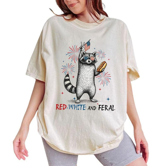 ChicCotton Red White And Feral Comfort Colors Shirt, 4th Of July T-shirt, Feral American Women Graphic Tee, Independence Day Party Clothing